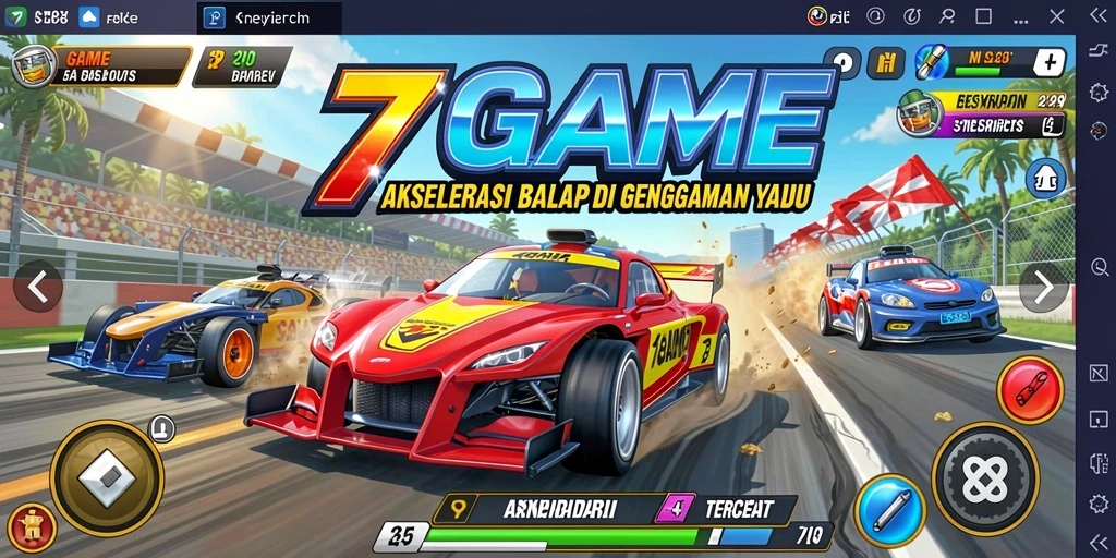 Screenshot gameplay 7GAME menampilkan aksi balap yang mendebarkan.