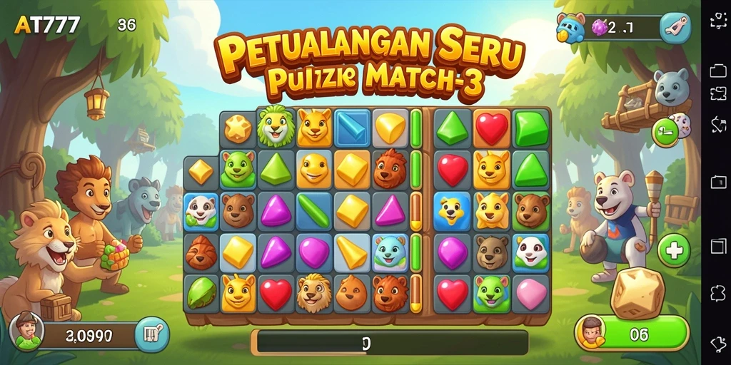 Tampilan gameplay seru AT777 dalam tantangan Match-3.