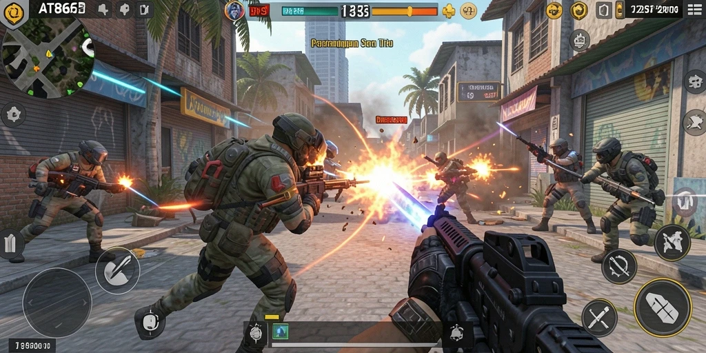Tampilan gameplay seru di AT866 dengan aksi tembak-menembak yang mendebarkan.