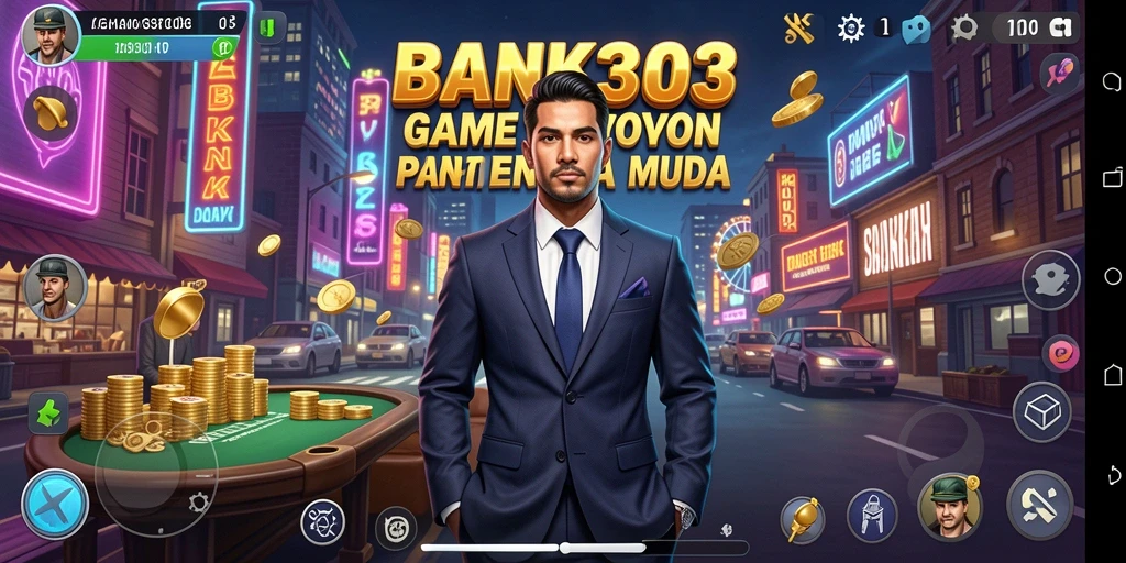 Screenshot utama BANK303 menampilkan antarmuka permainan Tycoon yang dinamis.