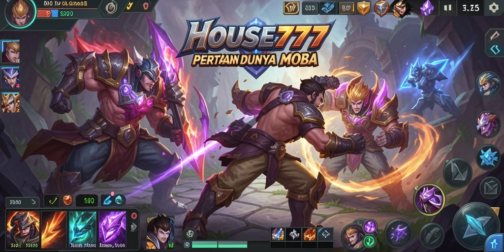 Gameplay seru dengan pertarungan tim di dunia MOBA.