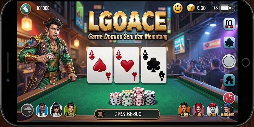 Tampilan gameplay seru di LGOACE dengan dominasi kartu domino.