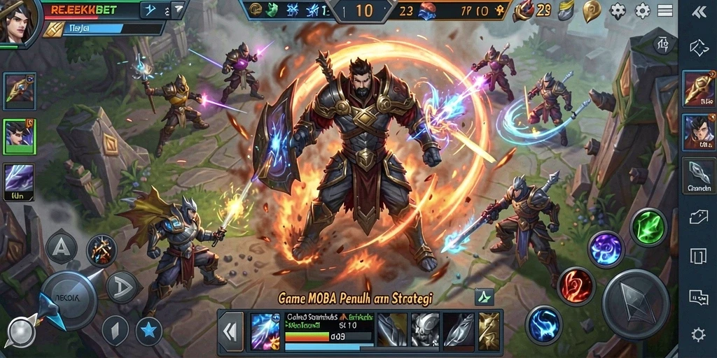 Tangkapan layar menunjukkan aksi seru dalam permainan MOBA.