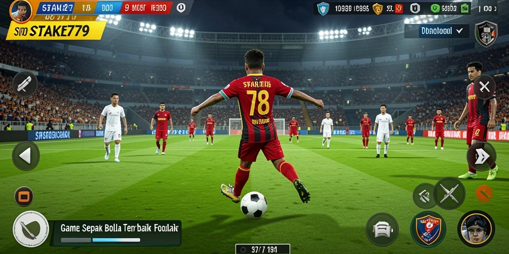 Tampilan gameplay seru dalam STAKE779 yang menampilkan aksi sepak bola intens.