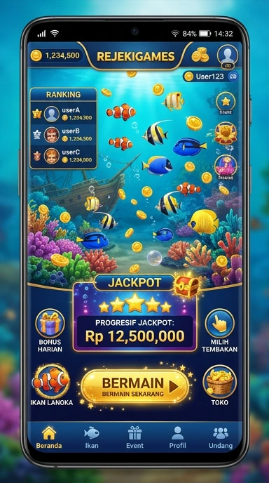 Tampilan antarmuka pengguna rejekigames yang bersih dan sederhana.